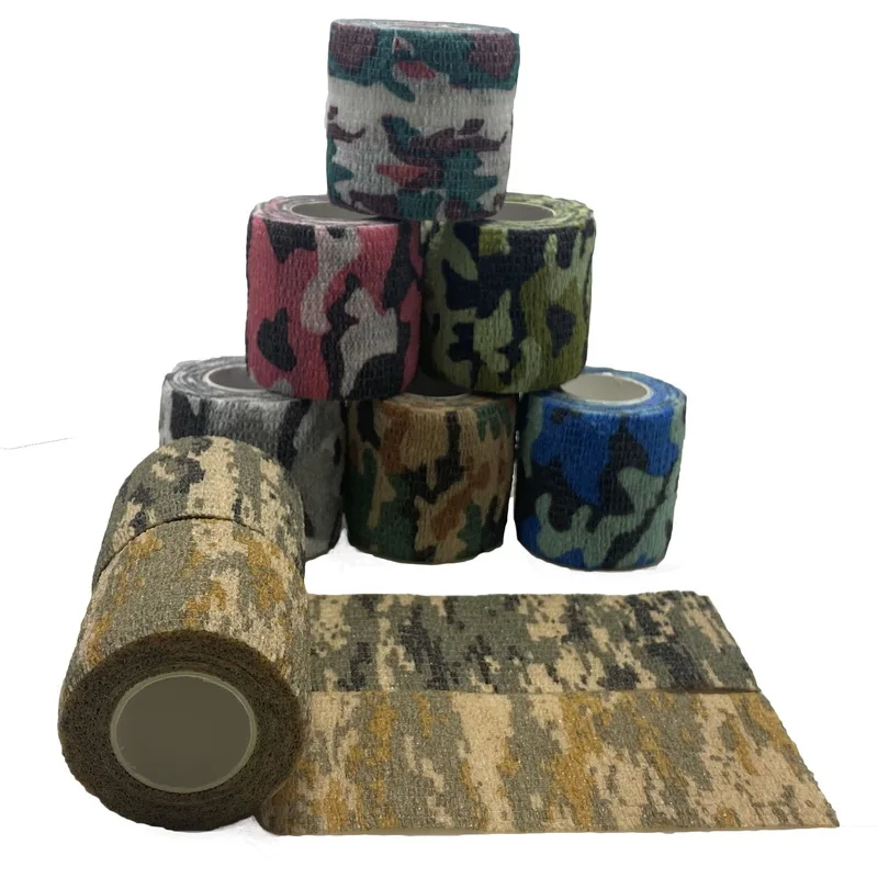 5 Pcs Nonwoven Camo Wrap Tape Elastic Bandage Self-adhesive Sport Thumb Finger Tape vet Wrap Bandage Medical Scotch Camouflage