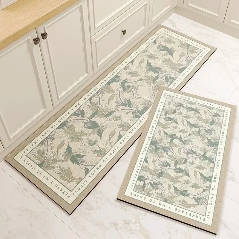 Carpet for Kitchen Floor Mat Pvc Leather Waterproof Non-slip Long Rug Oil-proof Foot Mats Pink Flower Home Decoration Rugs 2