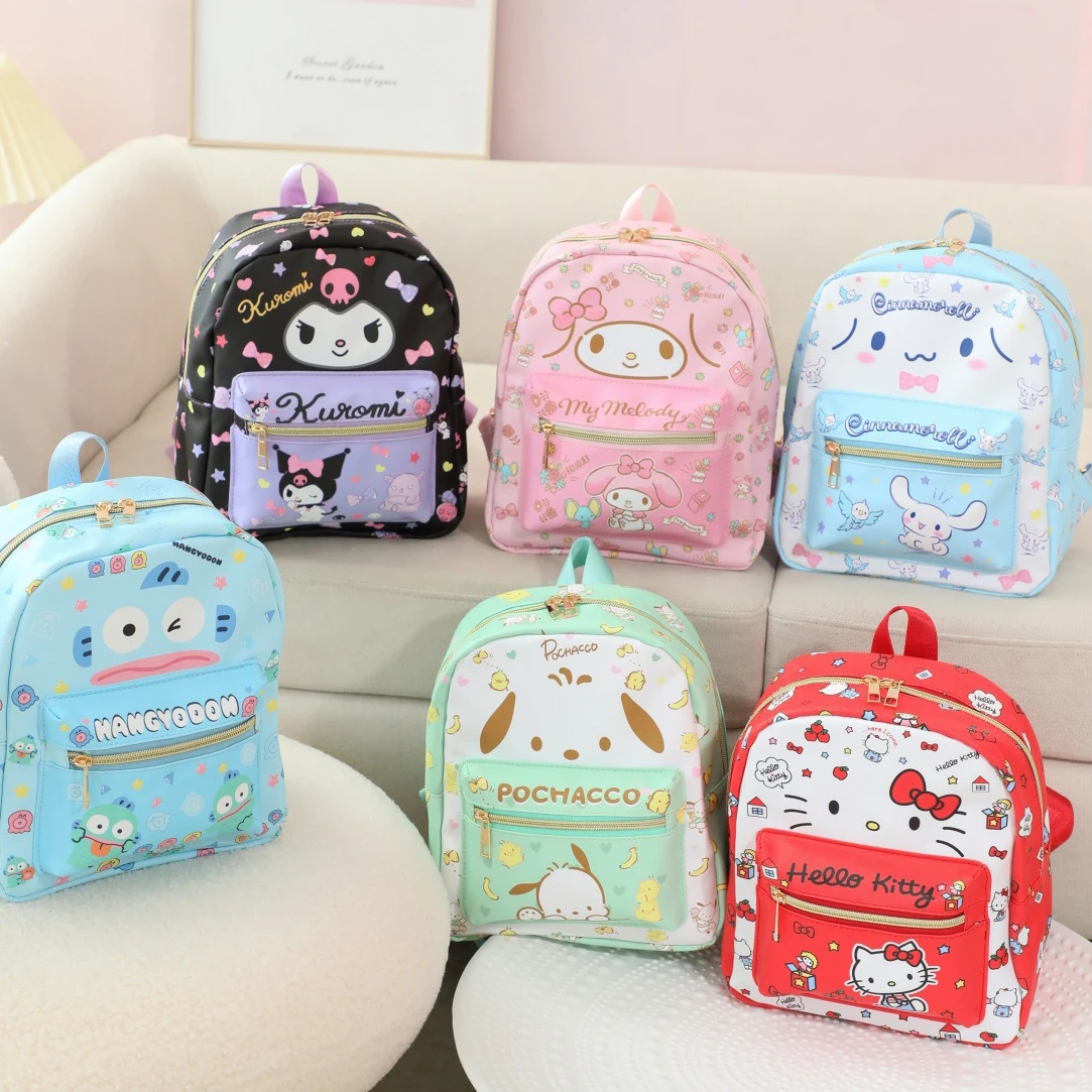 Cartoon Cute Hellos Kittys Pattern Small Backpack Casual Shopping Kuromis Cinnamorolls Leather Waterproof Zipper Backpack