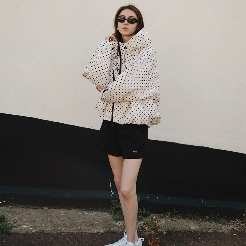 Giacca da Donna con Cappuccio e Zip a Pois, Giacca Corta Larga da Esterno, Nuova Moda Autunnale, Abbigliamento Femminile - immagine 6