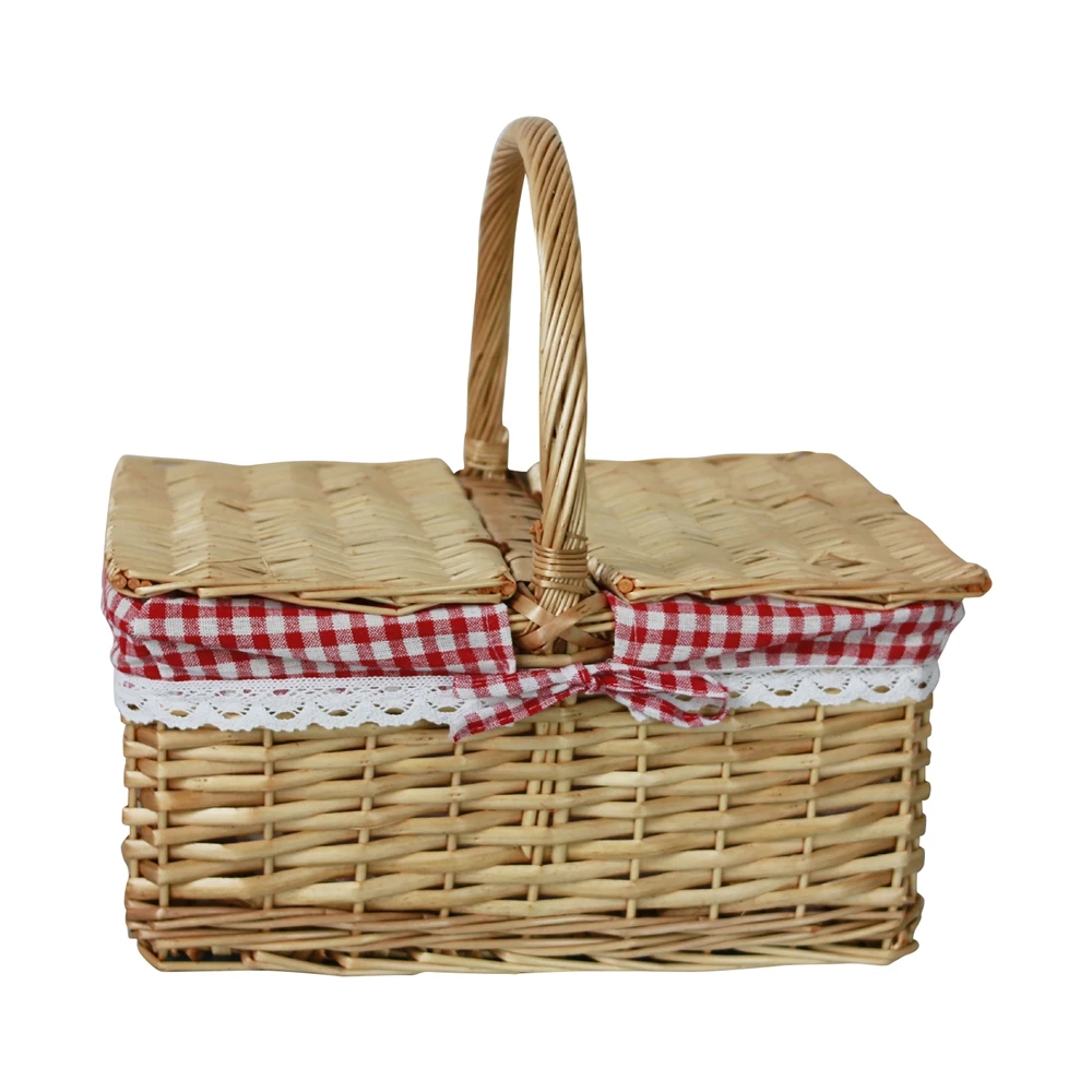 Cestas de picnic de mimbre, cesta de picnic vintage con tela de picnic con  tapa dividida, cesta de pícnic, con asa plegable, cesta de picnic para