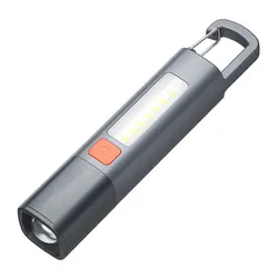 Compact USB Rechargeable Portable Outdoor Flashlight with Telescopic Focus and COB Side Light - LITHIUM ION (Grey)