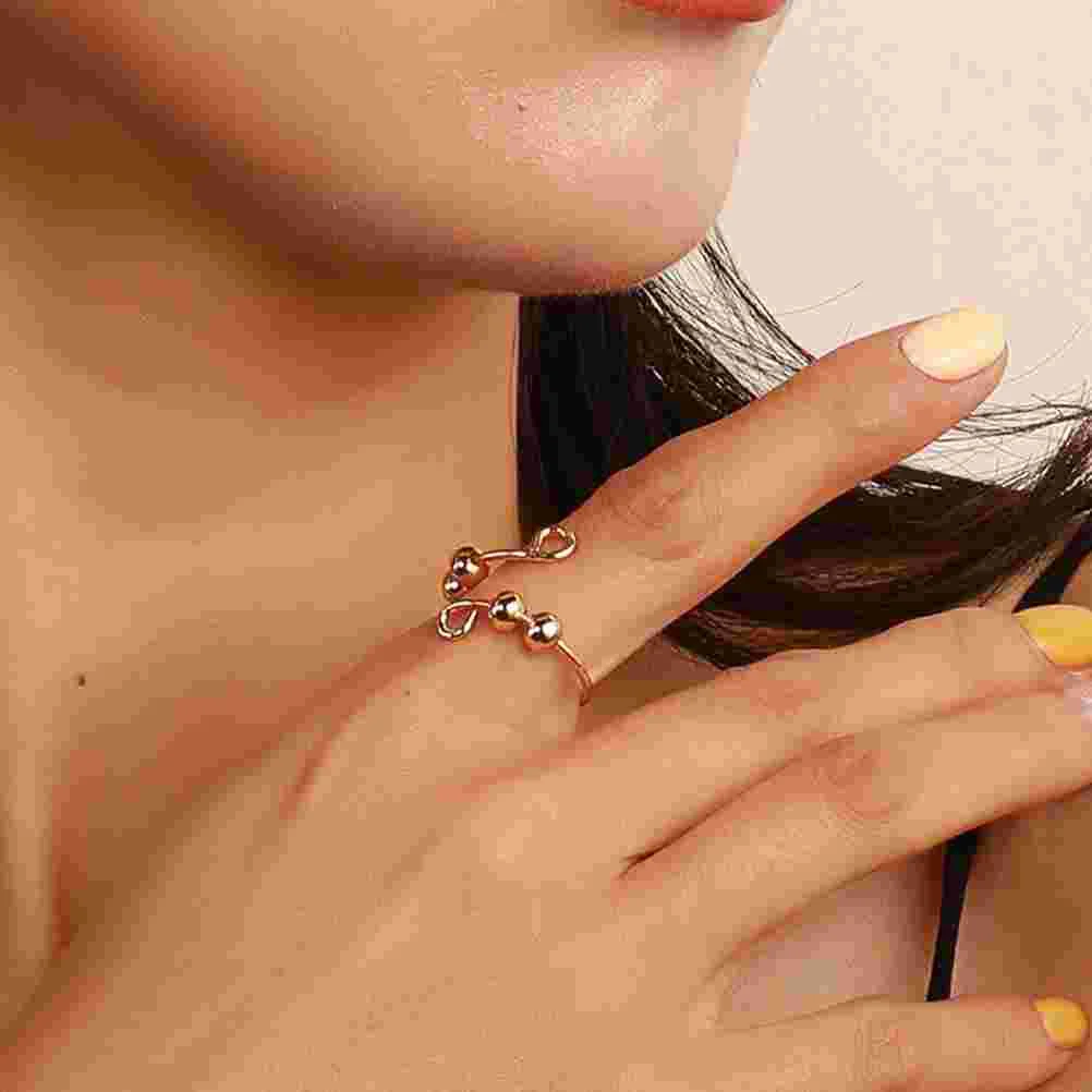 

3 Pcs Braided Ring Women Adjustable Beaded Rings Spiral Anxiety Relief Alloy Decor Miss Vintage