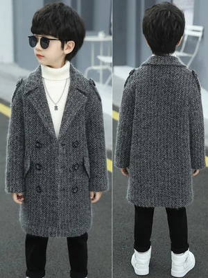 

Зимние новые куртки для мальчиков и девочек, шерстяной двубортный тренч для маленьких мальчиков, Осенняя детская верхняя одежда с лацканами, пальто, весеннее шерстяное пальто