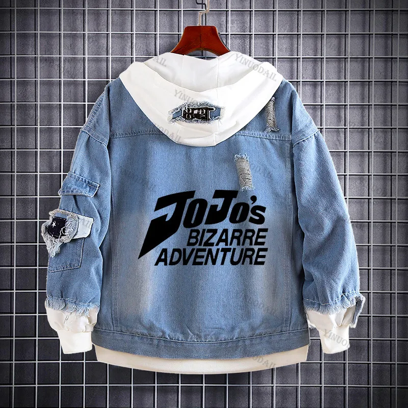 thumbnail image 1 of JoJo's Bizarre Adventure Chaquetas vaqueras Anime Fifures Hole Coat Sudaderas Para Hombres Jean Cosplay disfraces regalos de navidad, 1 of 5