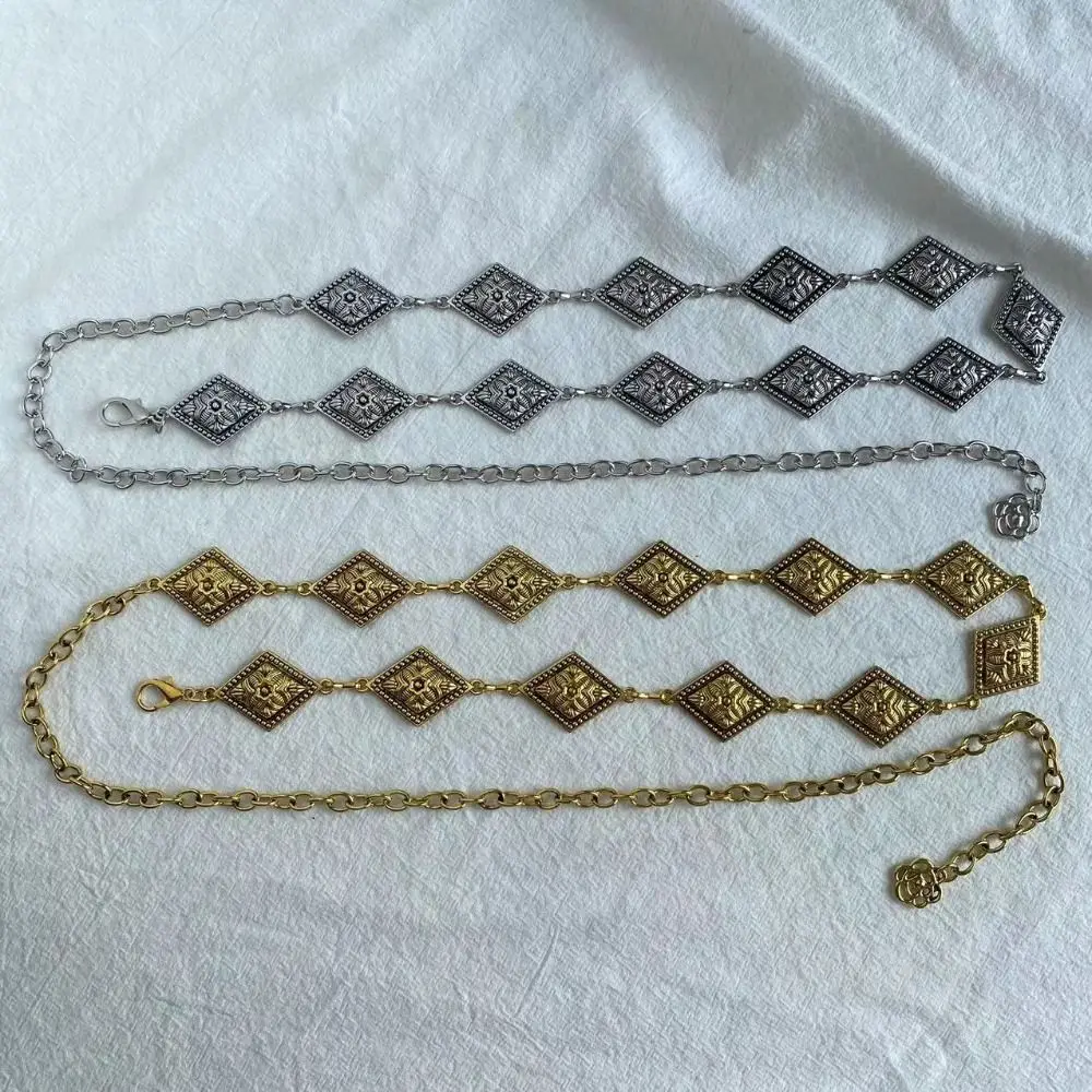 Retro style women's metal waist chain accessories Decorative circle carved chain belt high style accessories