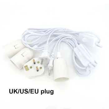 흰색 E27 AC 전원 코드 케이블, 1.8M 소켓 램프 베이스 거치대, EU US UK 플러그, 전기 LED 램프 전구 조명 어댑터 스위치 와이어