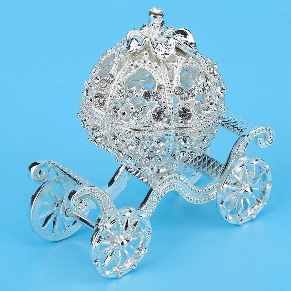 Rhinestone Crystal Pumpkin Carriage Trinket Box Jewelry Box Diamond Gift Collectible Figurine Decorative Jewelry Display Holder 3