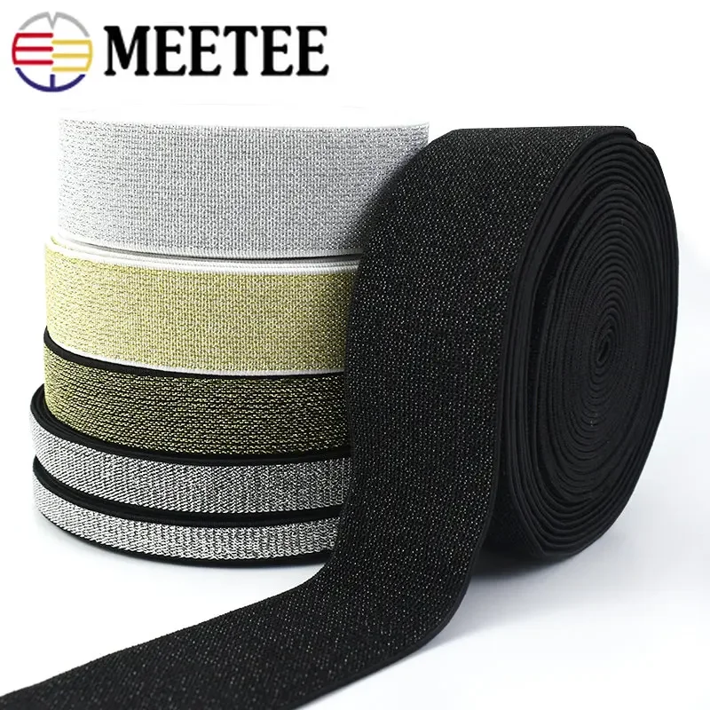 5/10Meter Glitter Gold Silver Elastic Bands 10-50mm Nylon WaistBand Soft Rubber Band Garment Pants Skirt Belt Sewing Accessories elastic bands