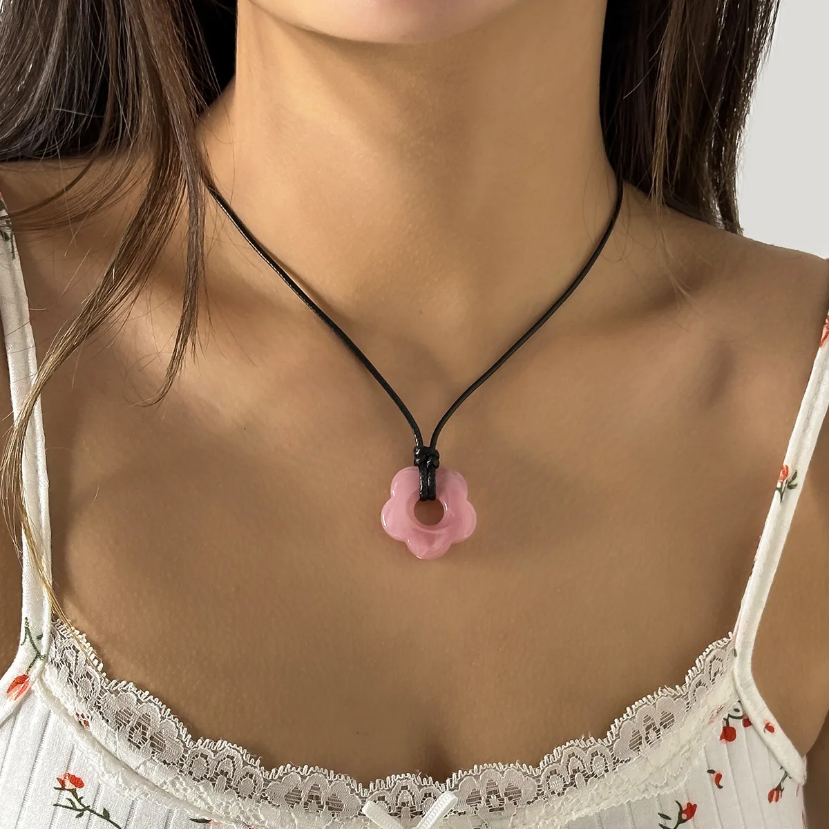 Rose Quartz Black Cord Choker Necklace