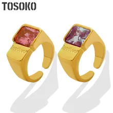 

TOSOKO Stainless Steel Jewelry Color Zircon Inlaid Ring Women's 18K Gold Plated Fashion Ring BSA335