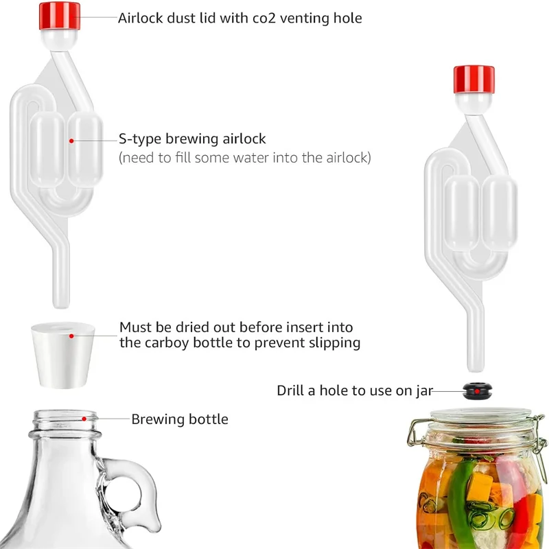 Airlock Stopper S-Shape Homebrew Bubble Carboys Fermenter Seal Valve Food Grade Grommets Wine Making Plastic Airlock