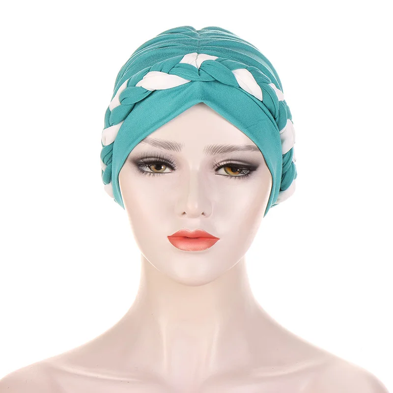 Women's Velvet Braid Headband Hat Color Blocking Muslim Headband Fashion Home Beauty Salon Hood Chemotherapy Hair Loss Hat 4