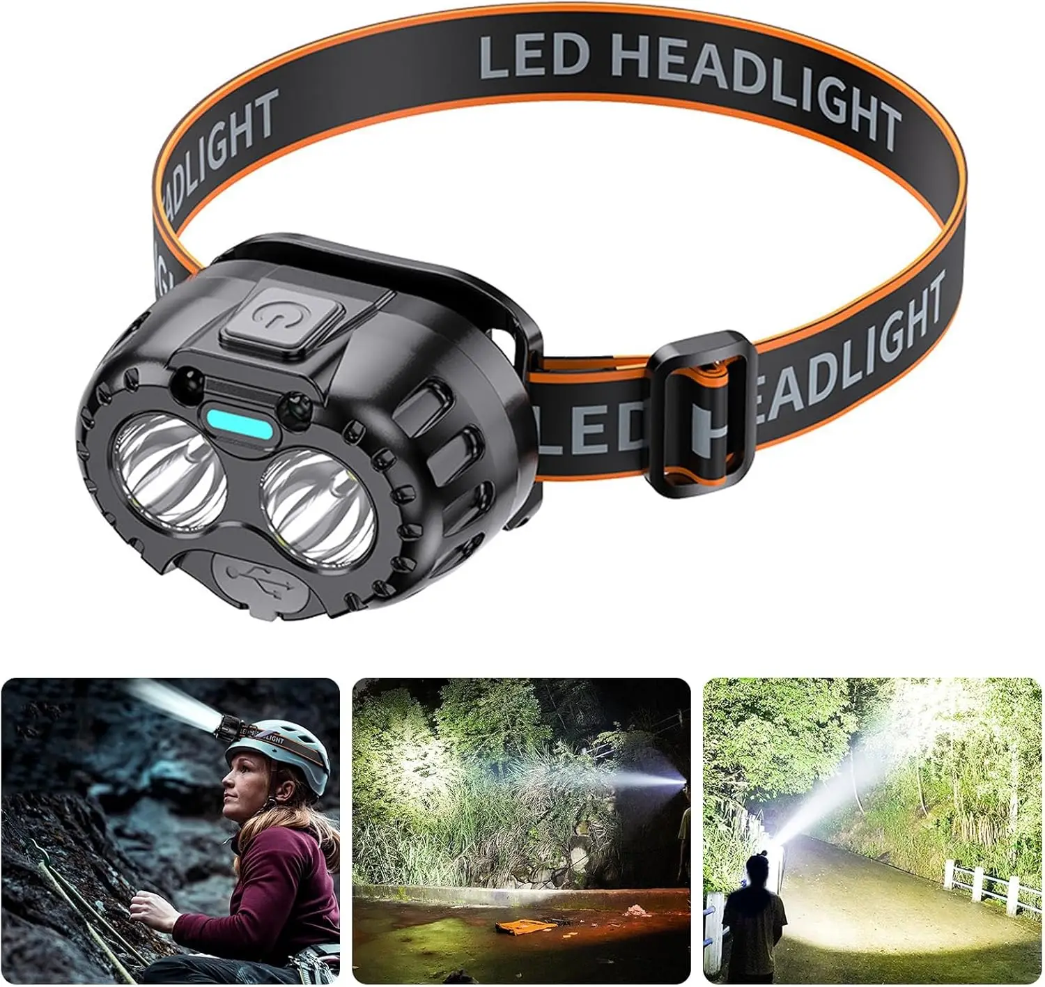 Lanterna de Cabeça LED Potente à Prova d'Água para Emergências 250LM XPE LED 500mAh Recarregável para Pesca, Camping e Caminhadas ao Ar Livre