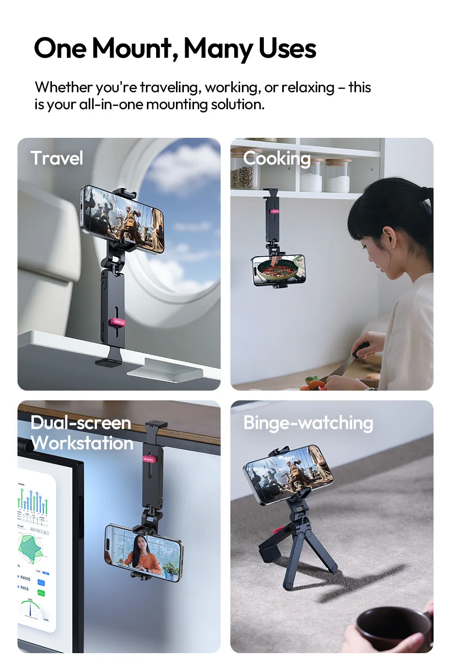  MA89 Phone Holder Mount for Smartphone Tripod Selfie Stick with 30MM Bottom Cl