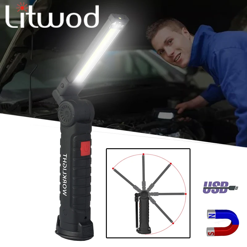 

Built-in Battery Flashlight 3 Mode Flash Light COB LED Working USB Rechargeable Torch Lamp with Magnet Portable Camping Lantern