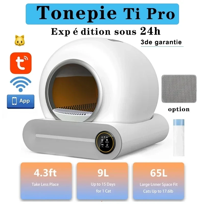 

Automatic Smart Cat Litter Box Self Cleaning Fully Enclosed Cats Litter Box Ion Deodorization APP Control Pet Toilet Tray 65L