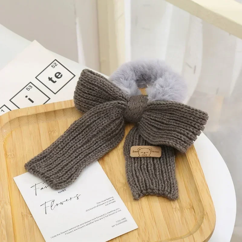 New Autumn/Winter Solid Lamb Wool Bowel Hair Rings Knitted Wool Bow Hair Tie for Girls Pin Retro Velvet Bow Spring Clip Hairpin hair accessories