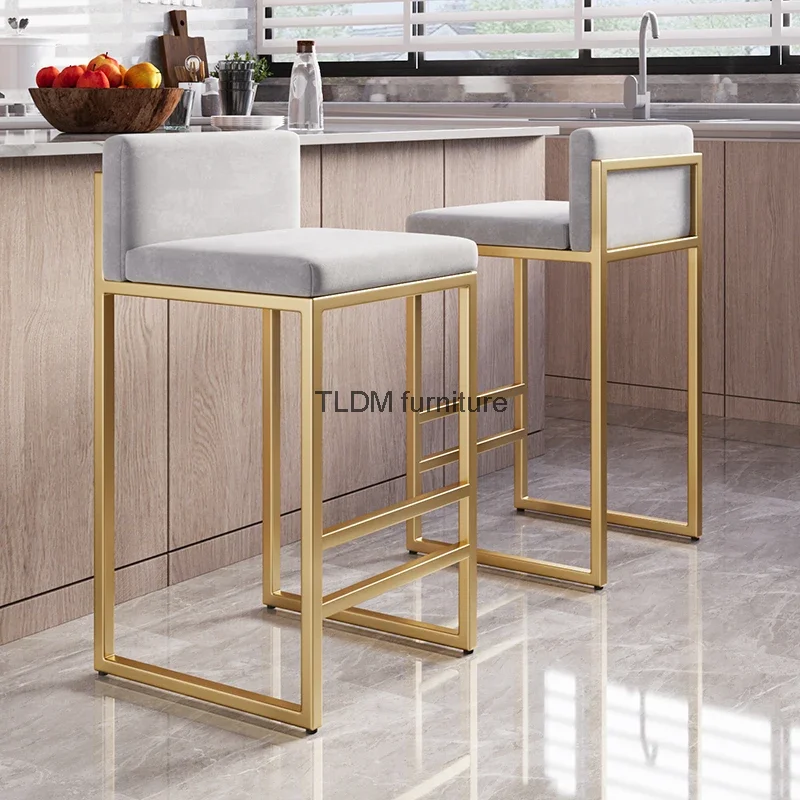 

Luxury High Gold Bar Chair Modern Metal Make Up Dining Chair Minimalist Design Vanity Chaise Longue bar lounge Furniture