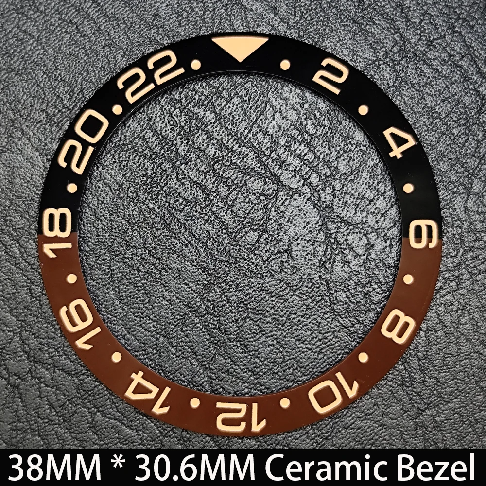 Elegant Blue Luminous Bezel GMT and Diving Watch Insert, Sloping 38mm x 30.6mm Ceramic/Aluminum