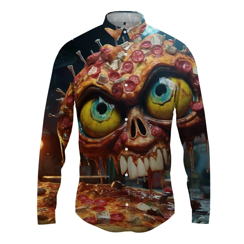 thumbnail image 1 of Camisas de manga larga con estampado 3D de pizza para hombre, camisas de hip-hop de calle de primavera y otoño, blusas góticas casuales de moda para hombre Y2k, 1 of 5