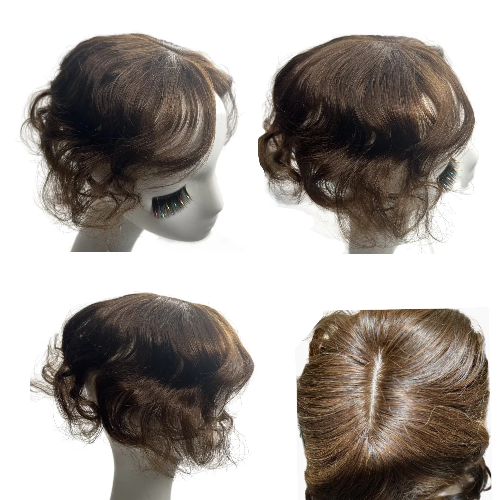Body Wavy Brazilian Human Hair Toppers 25cm Clip In Hairpieces Extensions Increase Hair Volume for Women Mild Light Brown Remy Human Hair Wig Human Hair Toppers