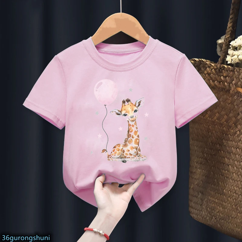 

Baby tshirt Zebra Elephant Giraffe Lion Clouds Rainbow Koala Animal Print Girls Clothes Summer Fashion Girls t-shirts Pink Tops
