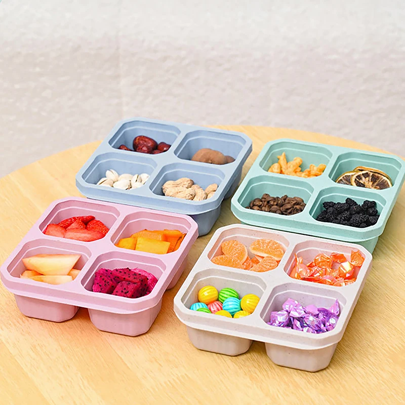4 Grid Snack Containers Reusable Meal Prep Lunch Containers Portable For Kids And Adults Home Snack Storage Bottles Kitchen Tool