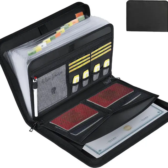 Fireproof Expanding File Folder Zipper Closure Waterproof Accordion File Organizer Space Saving Multi Pockets A4 Files Briefcase 1
