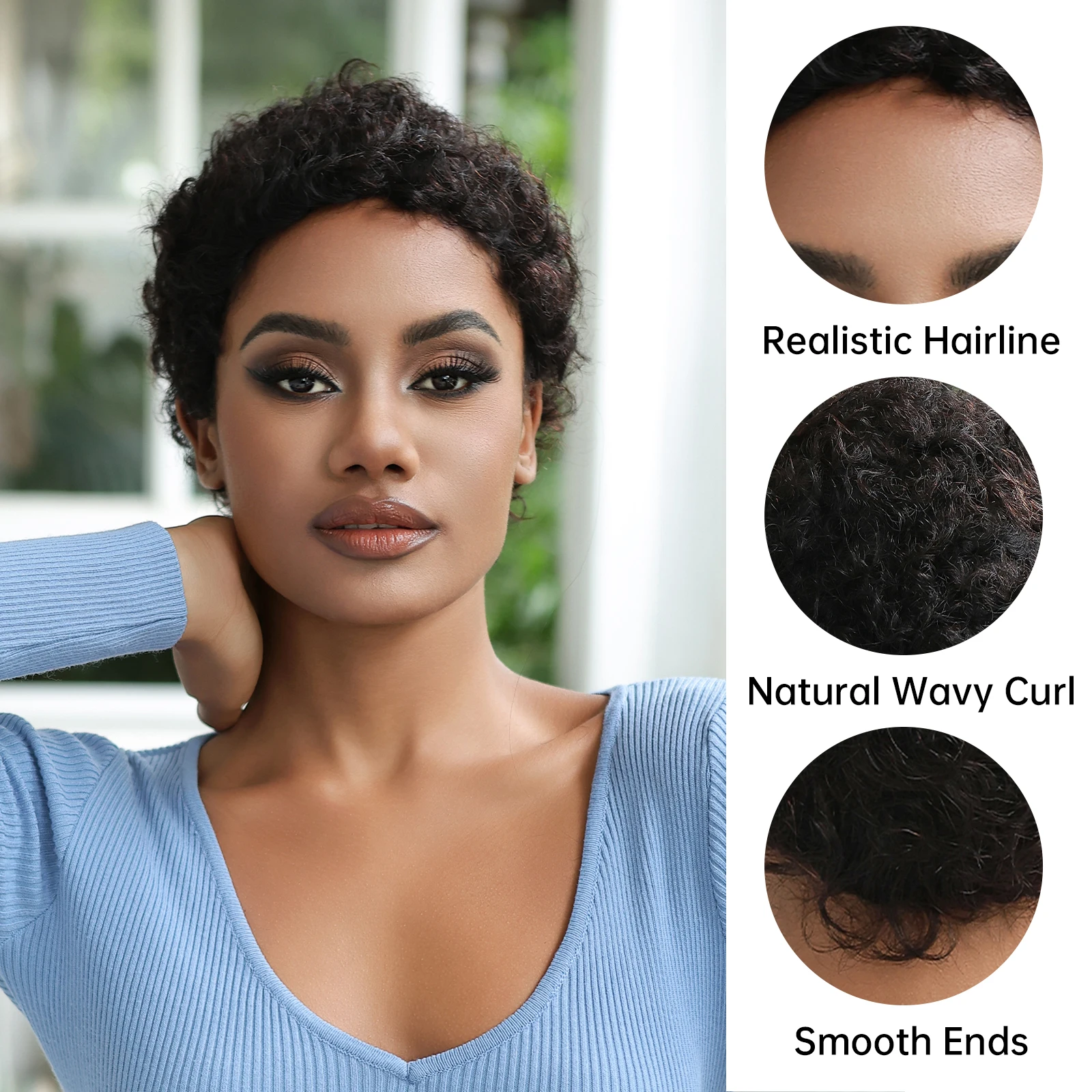 Kinky Curly Wigs Short Pixie Cut Wigs for Black Women Human Hair Brazilian Curly Human Hair Wigs Full Machine Made Glueless Wig