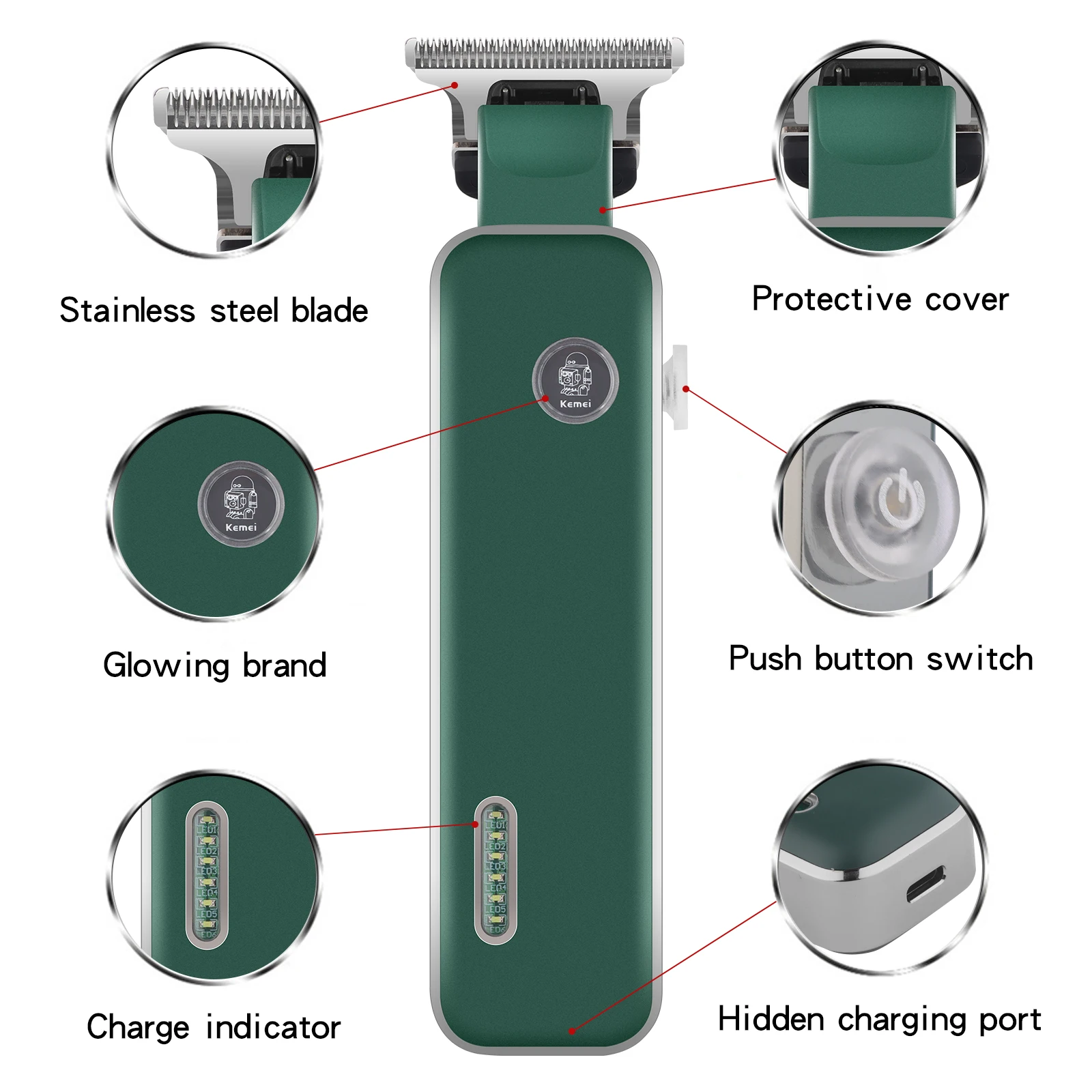 Kemei Electric Hair Cutting Machine Luminous LOGO High-power Silent Hair Clipper for Men Professional Barber KM-5098 2