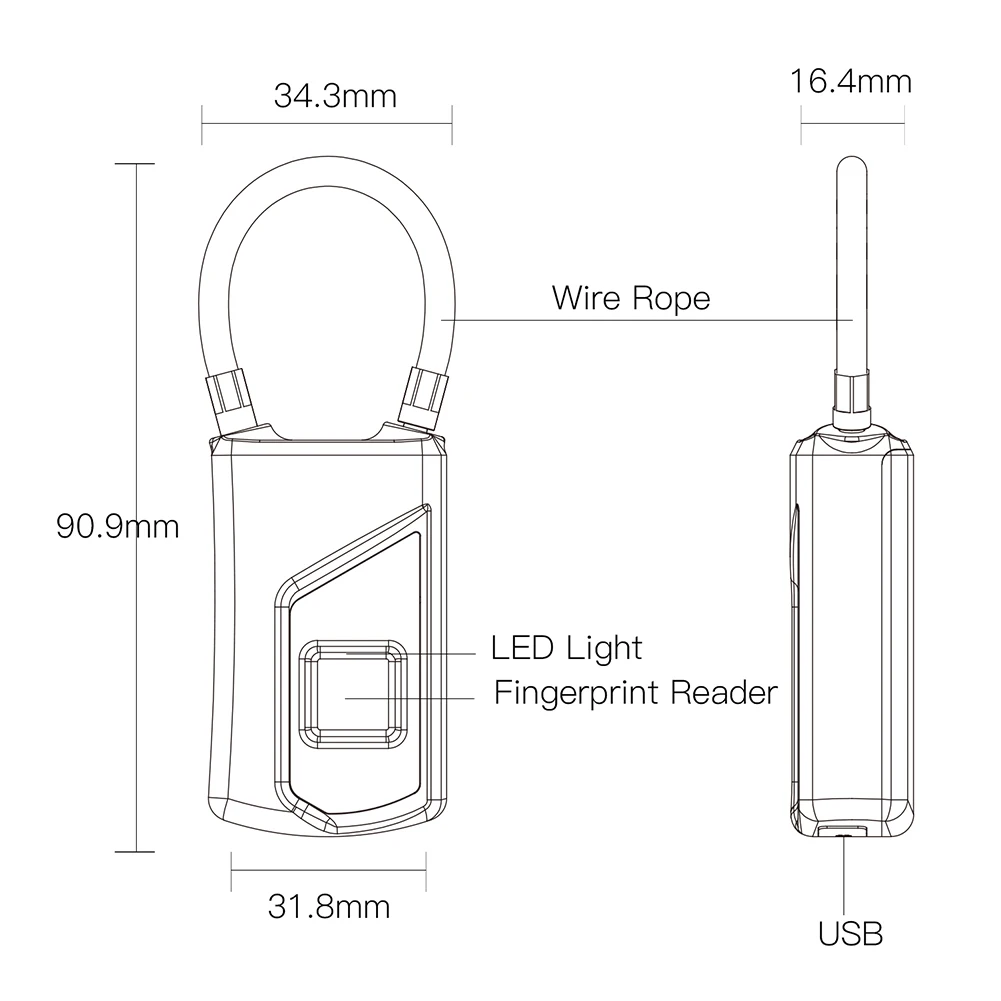 배낭 방수 스마트 지문 자물쇠, 키리스 자물쇠, USB 충전식 스마트 보안 사물함, 가정 기숙사 문짝 자물쇠