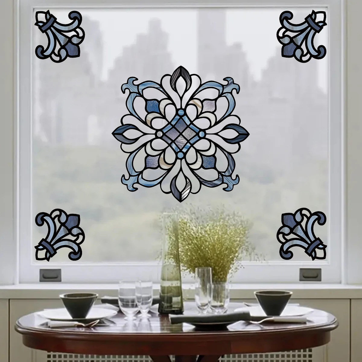 1pcs PVC Removable Creative Moroccan Style Geometric Pattern Windows Stickers for Kitchen Bedroom Decoration Home Decor Bathroom