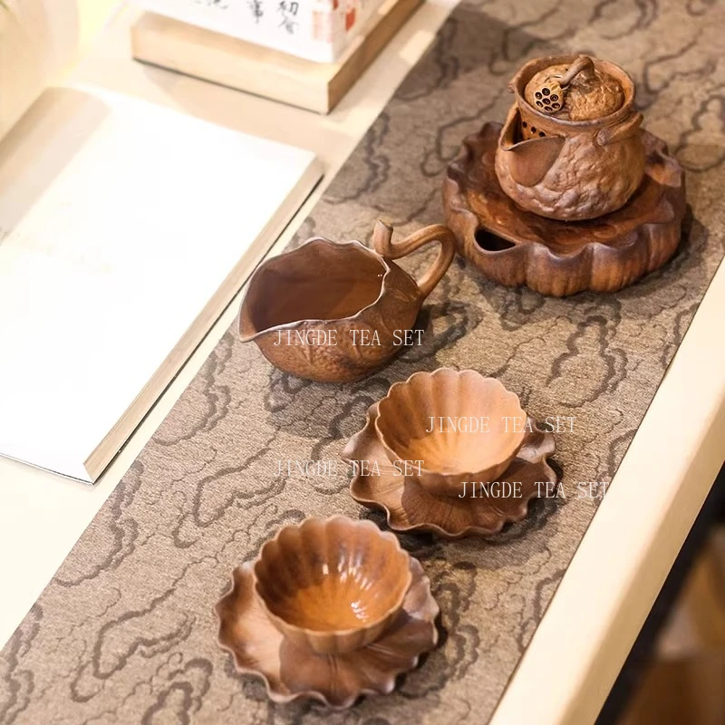 Rough Pottery Fair Cup Retro Lotus Seed Tea Divider Chinese Ceramic Kung Fu Tea Set Household Lotus Leaf Tea Horizontal Cup