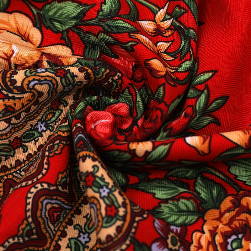 Hijab Ukrainian Embroidery Style Headscarf for Women Square Print Warm Due Head Cotton blend Scarf Vintage Bandana Shawl 35.5in 4