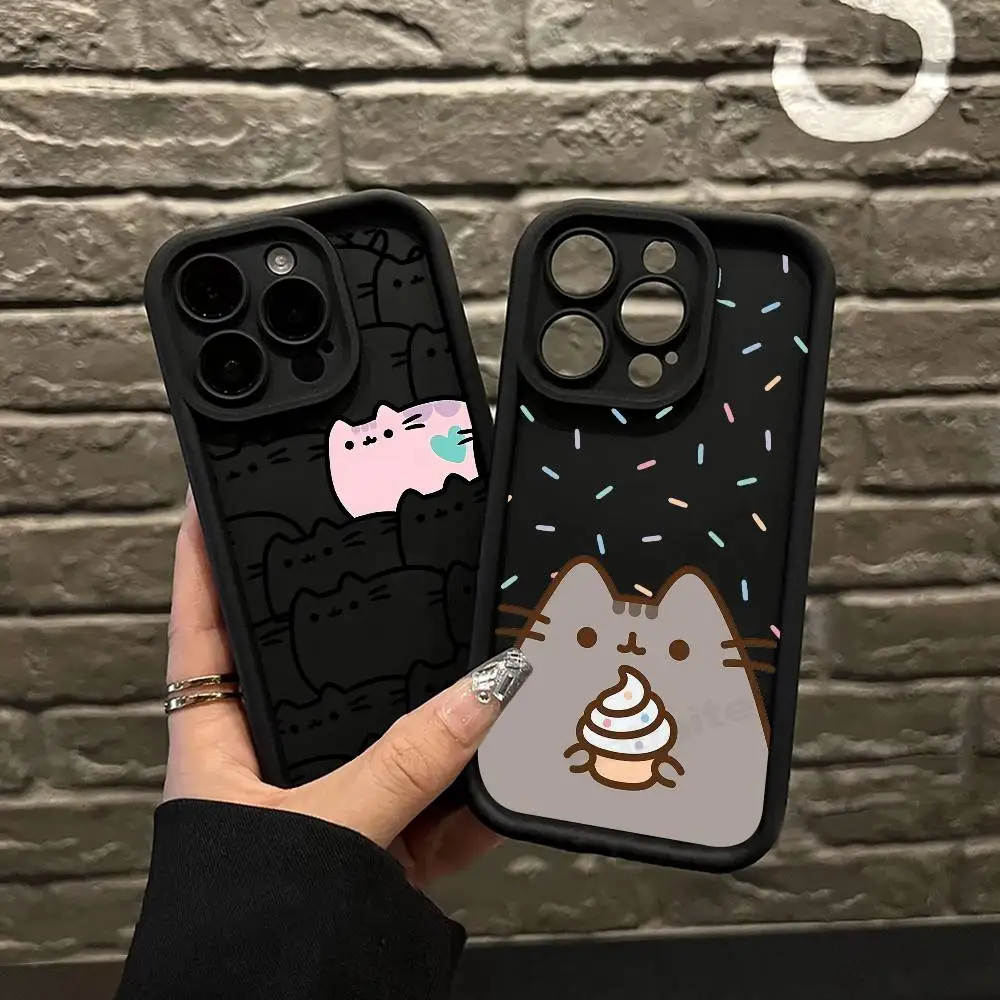 Anime Cartoon P-Pusheens Katze Handyhülle für iPhone 11 12 13 14 15 16 17 Pro Max Plus stoßfeste Schutzhülle