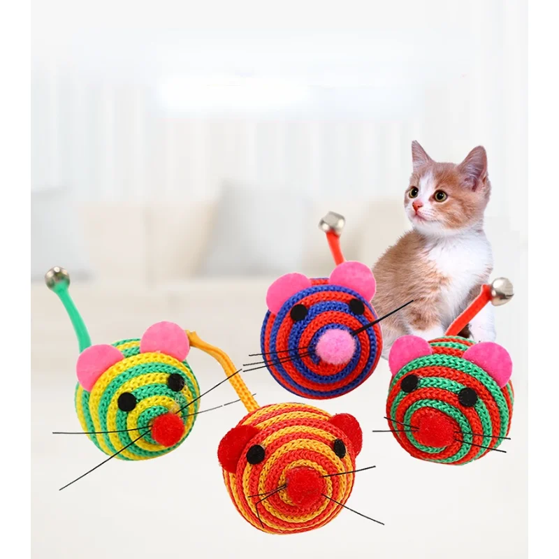 Pet Cat Toys Lovely Stripe Nylon Rope Round Ball Mouse Toy Con Bell Pet Cat Chew Toy Cat Toys Prodotti Interattivi Per Animali Domestici