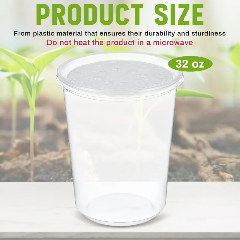 12 Sets of 32 oz Plastic Fresh Fruit Fly Culture Insect Culture Cups with Vented Fabric Lids Insect Container