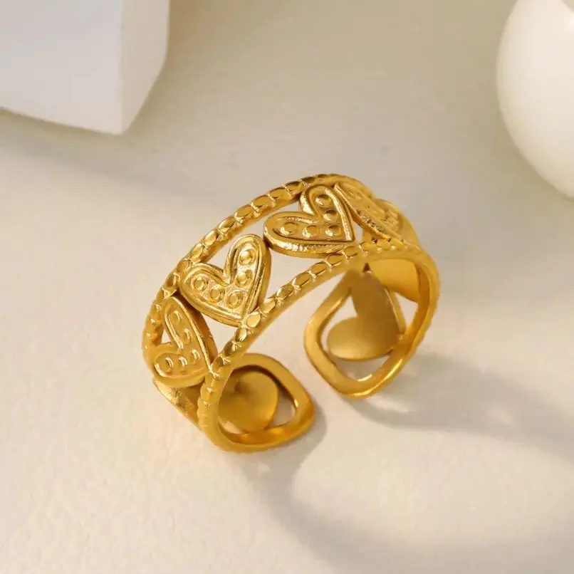 Elegant Rings for Women Gold Color Stainless Steel Geometric Adjustable.