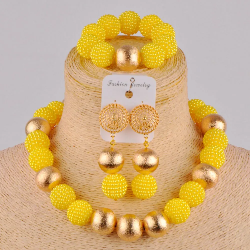 

Модные желтые африканские бусы, ювелирный набор, имитация жемчуга, ожерелье, костюм, ювелирные наборы