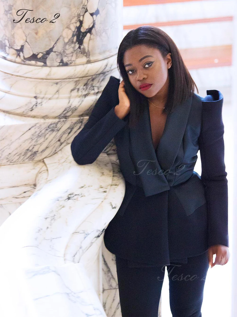 Tesco 2 Women Suit Slim Fit Women PantSuit Peak Lepal Women Suits Sets Formal Elegant Wedding Party