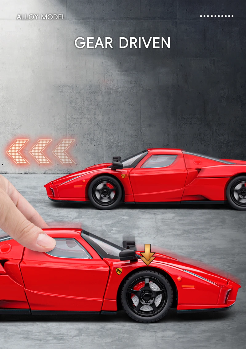 S4b3f72b022a44f6797336e900708b3a1e 1:24 ENZO Alloy Sports Car Model Diecast Metal Racing Super Vehicles Car Model High Simulation Sound and Light Children Toy Gift