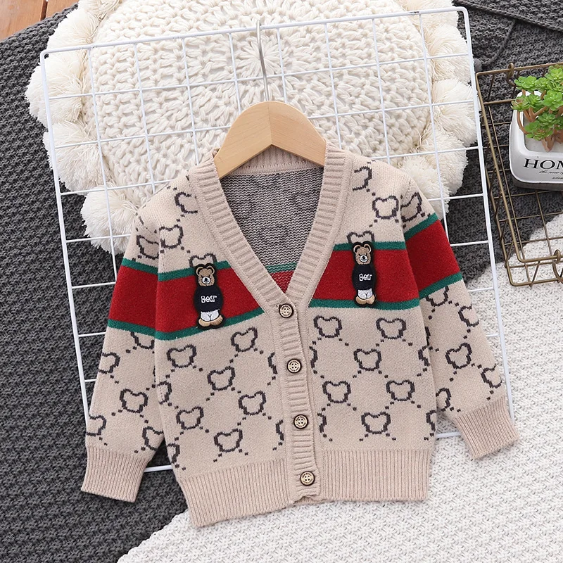 

2022 New Kids Knit Tops Baby Cardigan Traditional Bear Cartoon Sweater Coat Children's Clothes for Boys Girls 3T 4T 5T 6T