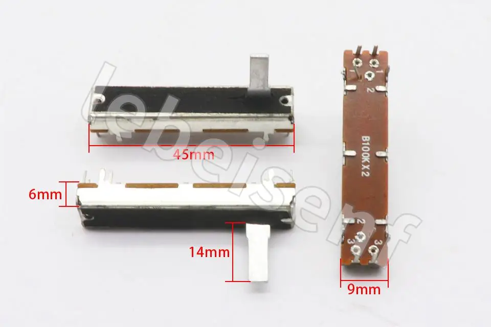 3021G B100K 45mm Mixer Fader / Slide-Push Potentiometer Dimmable Lamp Mixer Fader Stereo 2-channel 10PCS