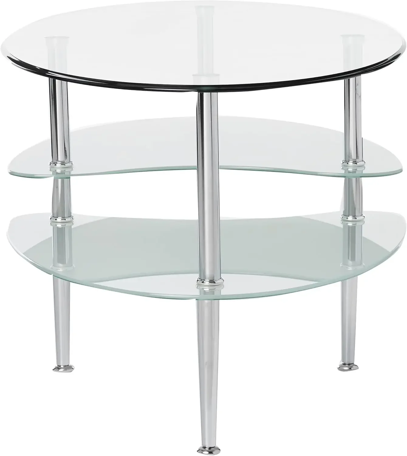 Modern Oval Glass Coffee Table Living Room Accent Ottoman Storage Shelf, 37 Inch, Glass 5