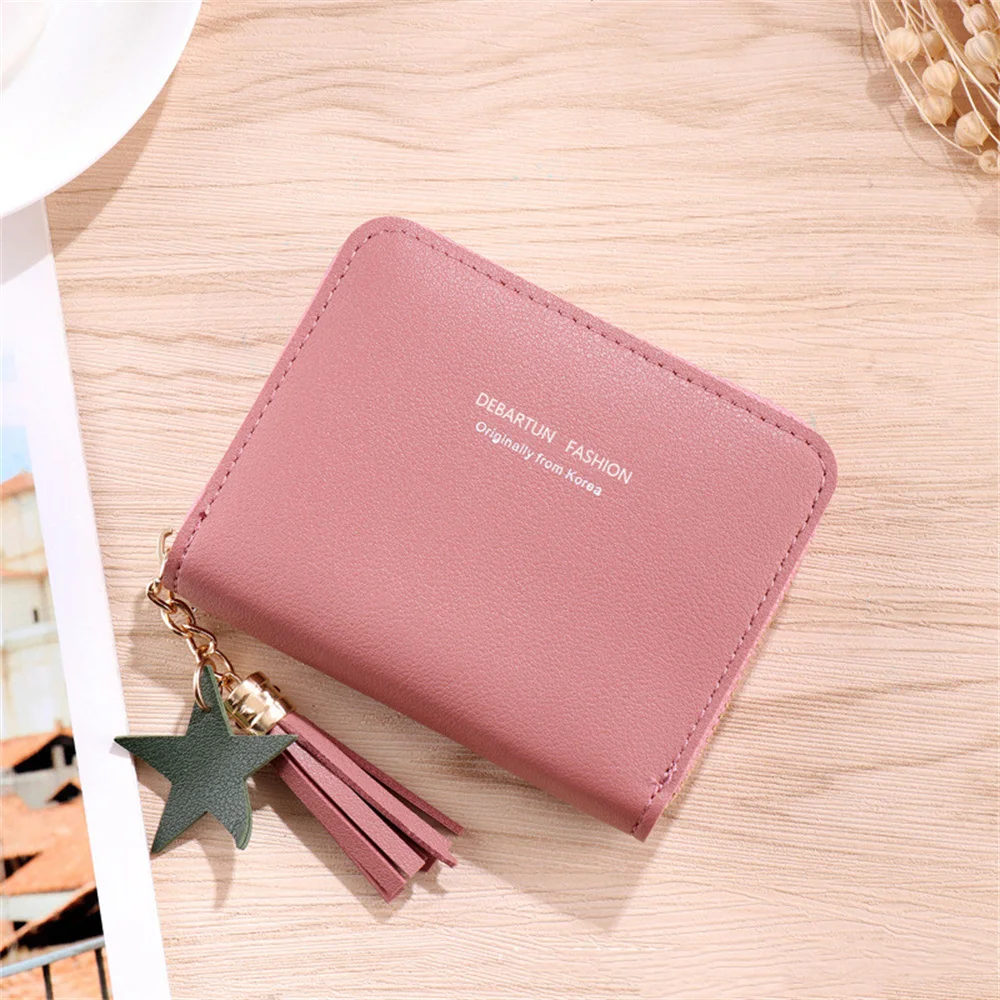New Simple Fashion Women Coin Purse PU Leather Solid Color Vintage Zipper Short Wallet Exquisite Girls Card Holder Clutch Bag