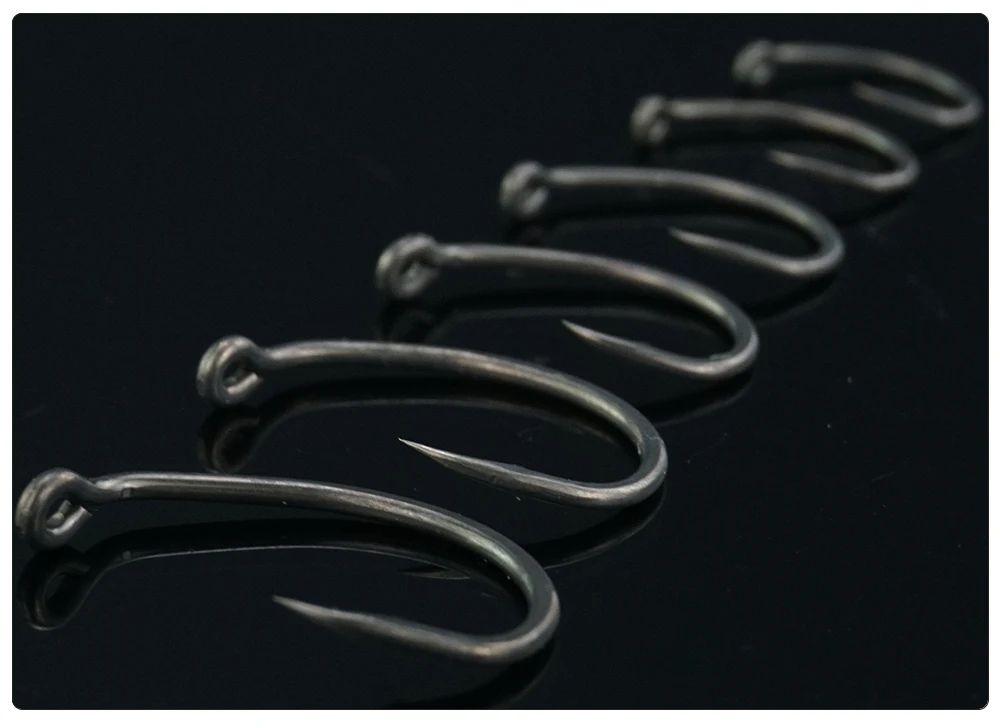 Hirisi 50 Stück PTFE-beschichtete Angelhaken aus Edelstahl mit hohem Kohlenstoffgehalt und Widerhaken mit Auge, Angelzubehör 8025 – Detail 5