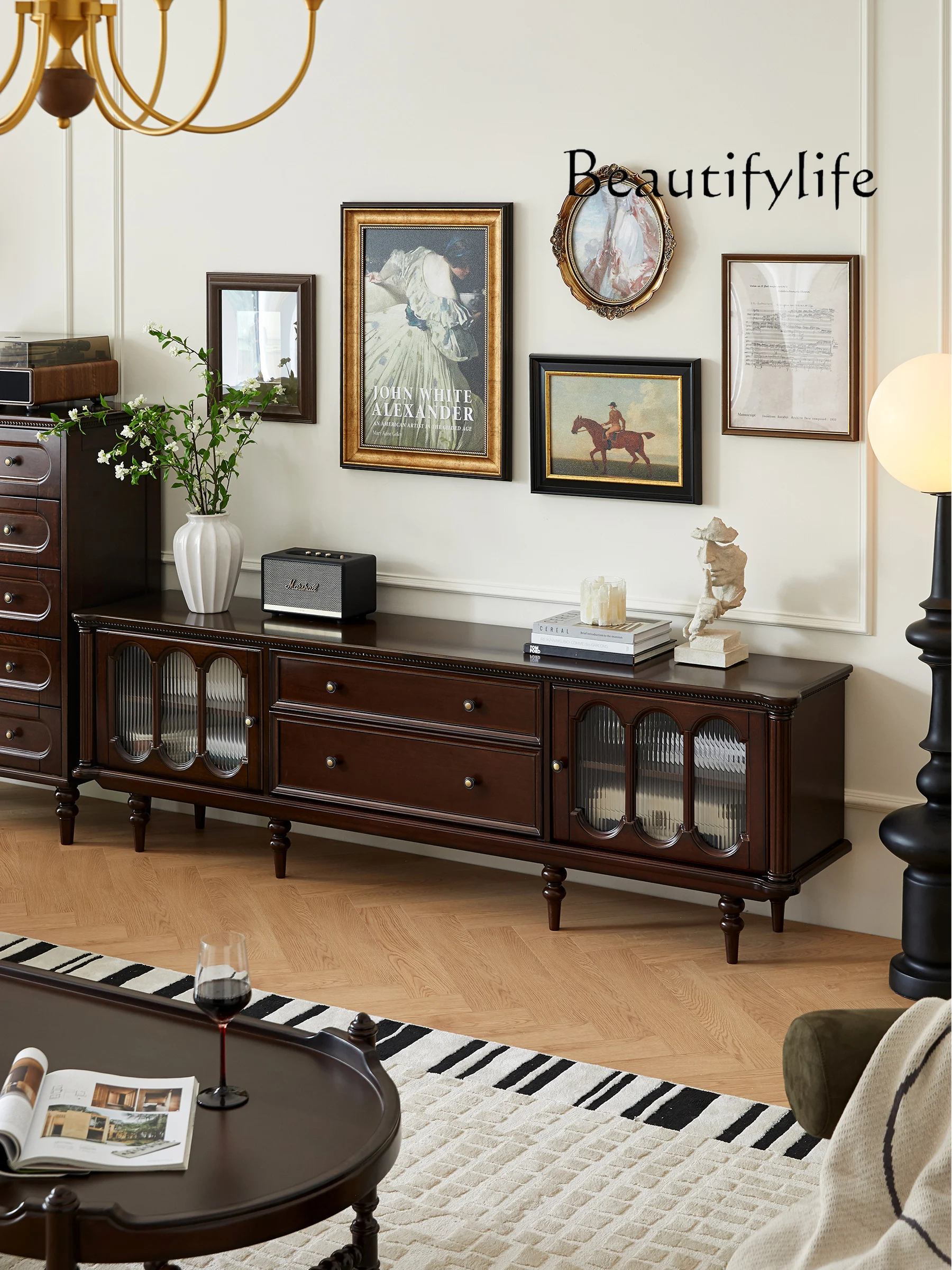 

Simple and Light Luxury American Retro Style Country Retro Locker Home Storage Tea Table Combination