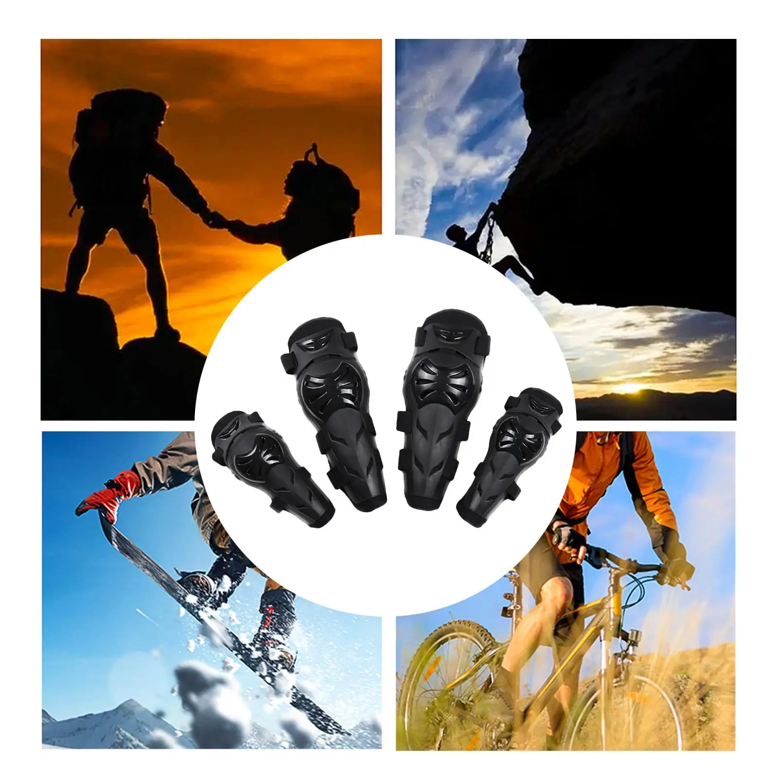 4 Pieces Motorcycle Knee Shin Guards Knee Shin Pads Protector for Powersports Skateboard Mountain Biking Motorcycle Skating