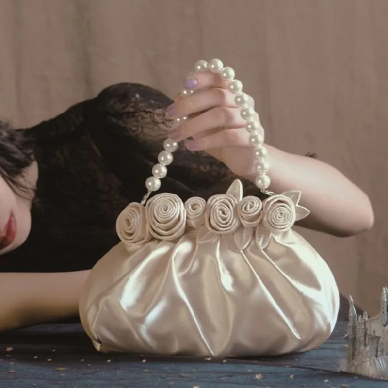 JIAERDI Vintage Cloud Y2k Hand Bag Purse Women Fairycore Aesthetic Floral Pearl Handbag Female Harajuku Sweet Elegant Handle Bag